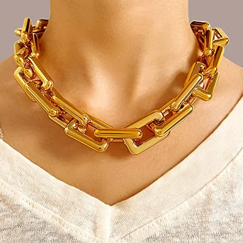 Yellow Chimes Choker Necklace for Women Gold Link Chain Choker Necklace Thick & Broad Chain Choker Necklace for Women and Girls.