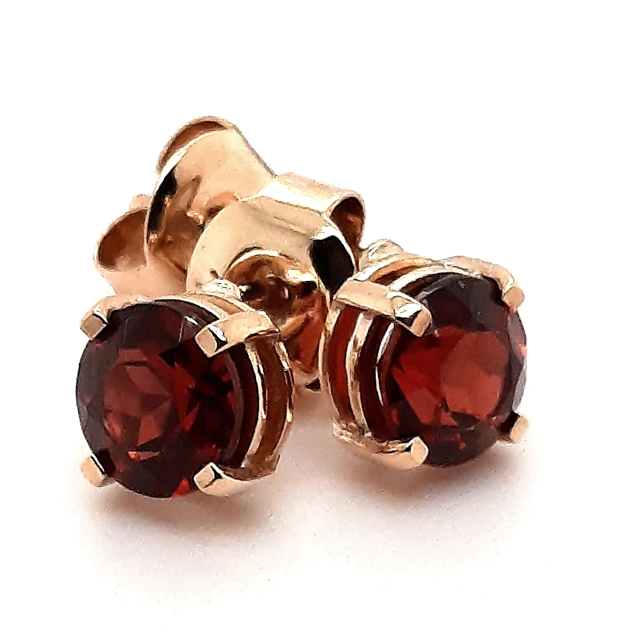 Yellow Gold Garnet Stud Earrings