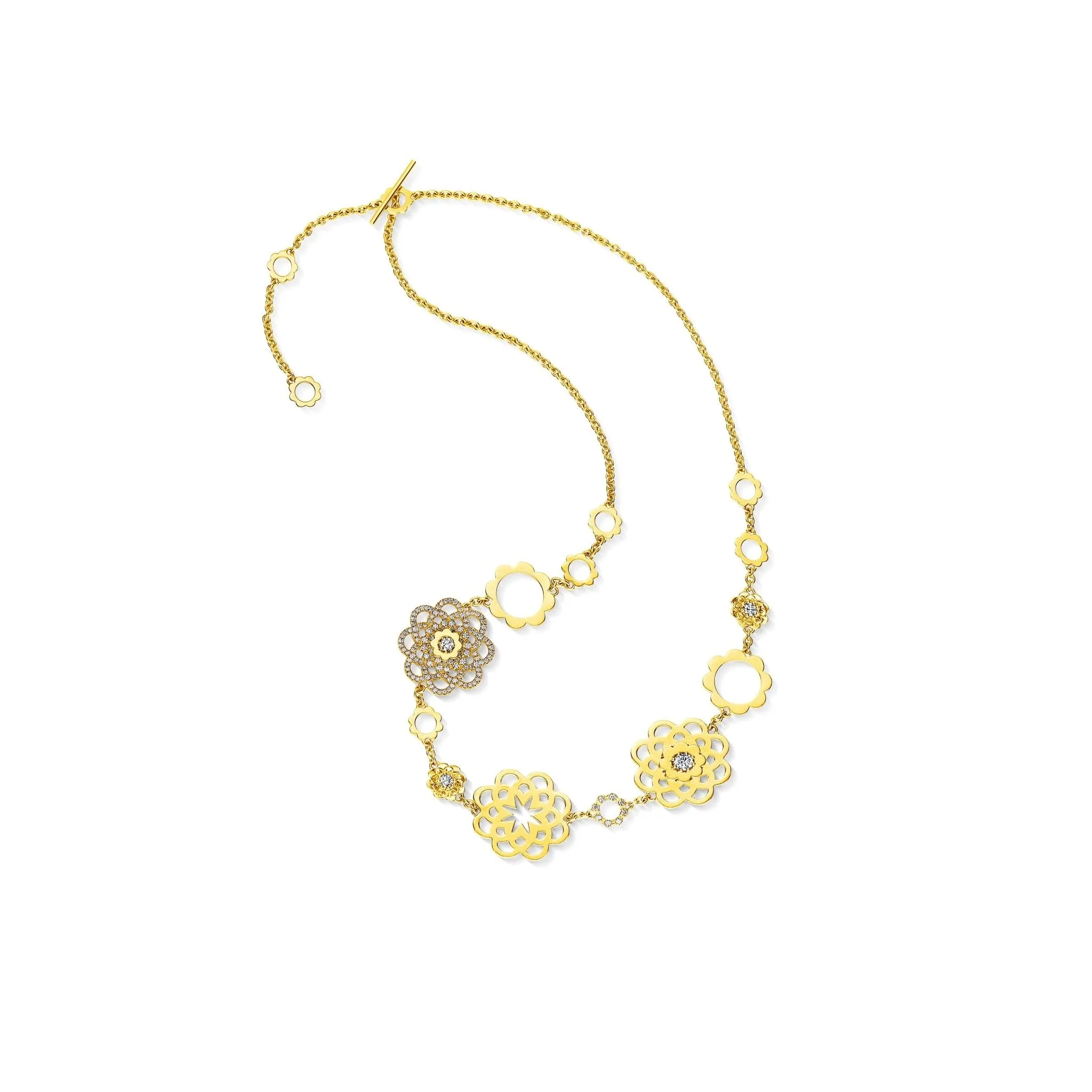 Yellow Gold Trio Necklace with White Diamonds